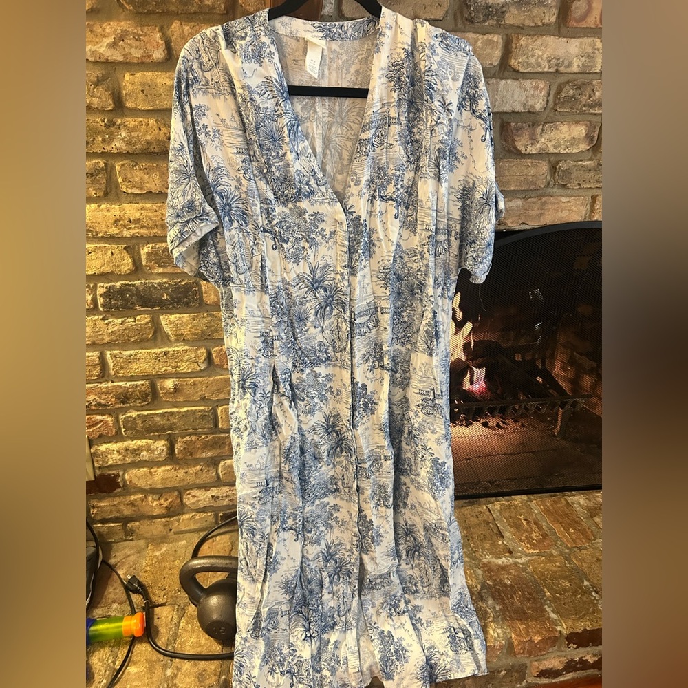 H&M Blue and White Midi Dress